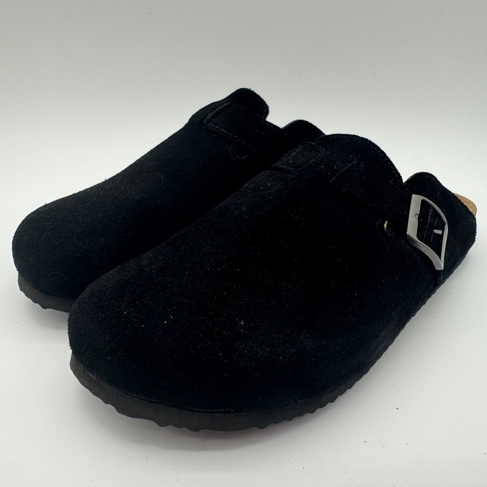 Khombu Damian Mens Mule Black Suede Clog Buckle Slip On Shoes Size NEW